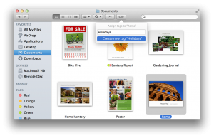 Une fenêtre du Finder de Mavericks avec l'affectation d'un nouveau tags à un fichier.